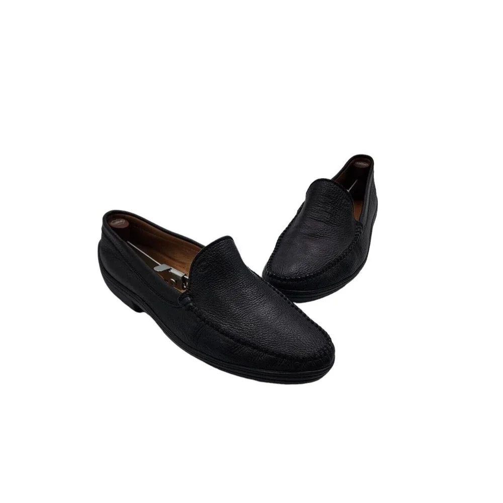 Valleverde Aria Condizionata Italian Pebbled Leather Black Slip-on Moccasin